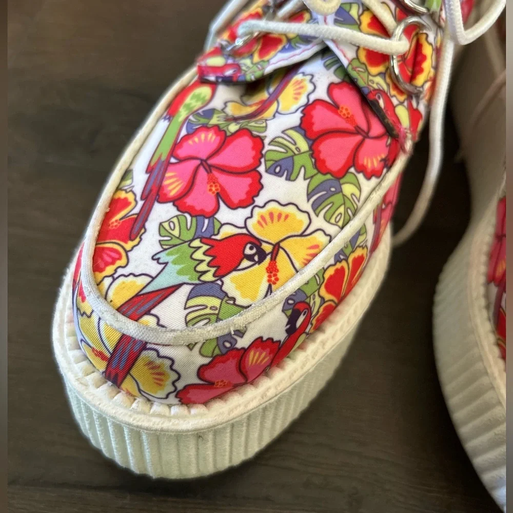 Floral Lace-Up Platform Sneakers - Pink/Yellow